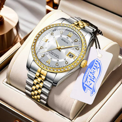 Roman Numerals Diamond Calendar Steel Band Watch