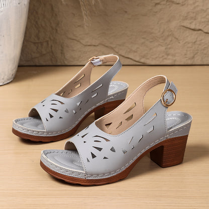 Roman Retro Buckle Peep-Toe Sandals