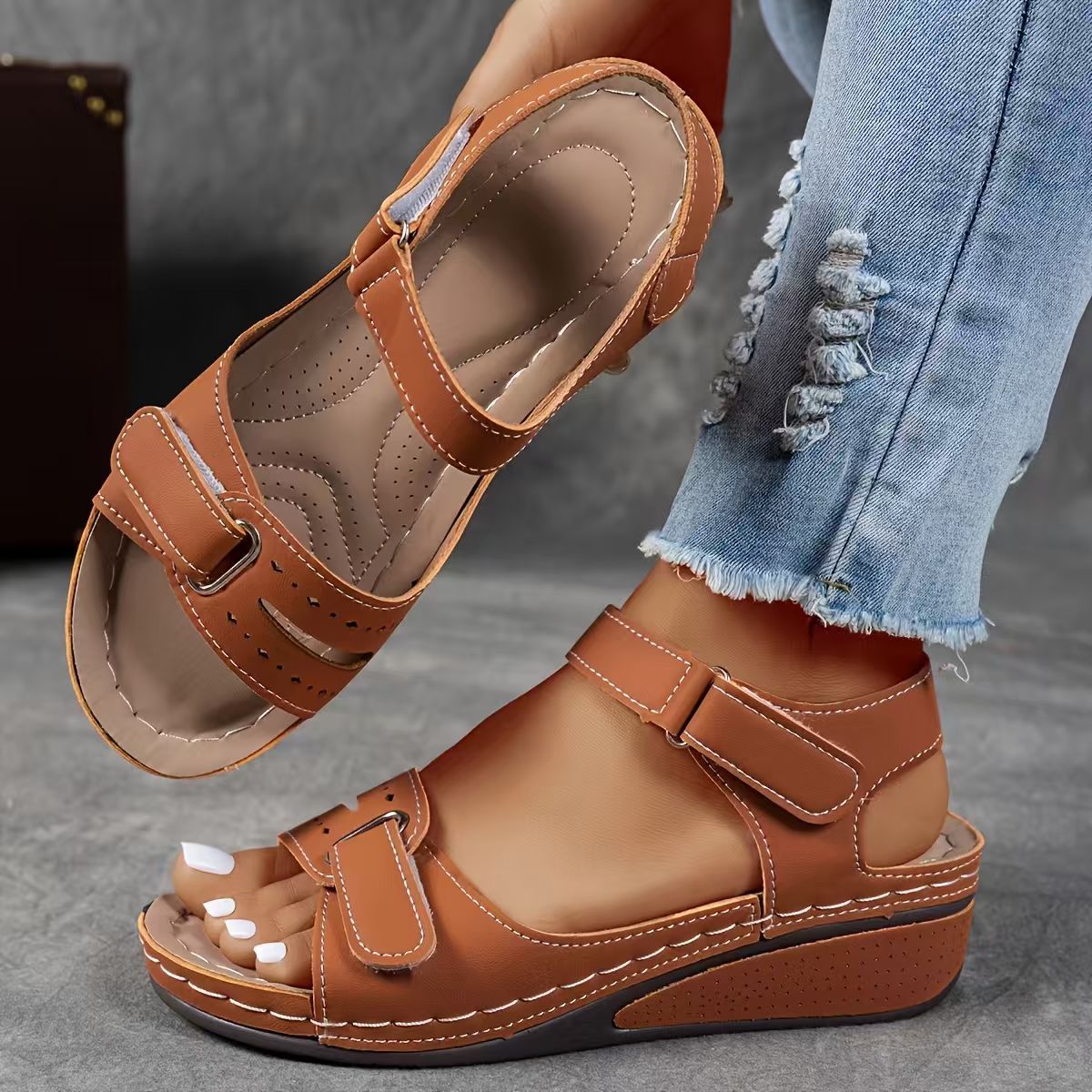Roman Style Velcro Strap Sandals for Women