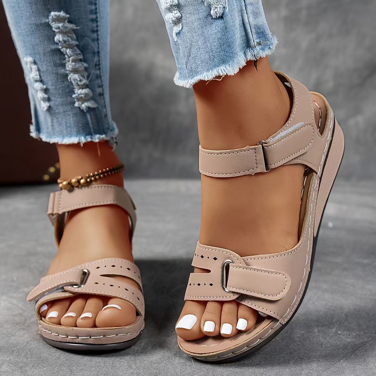 Roman Style Velcro Strap Sandals for Women