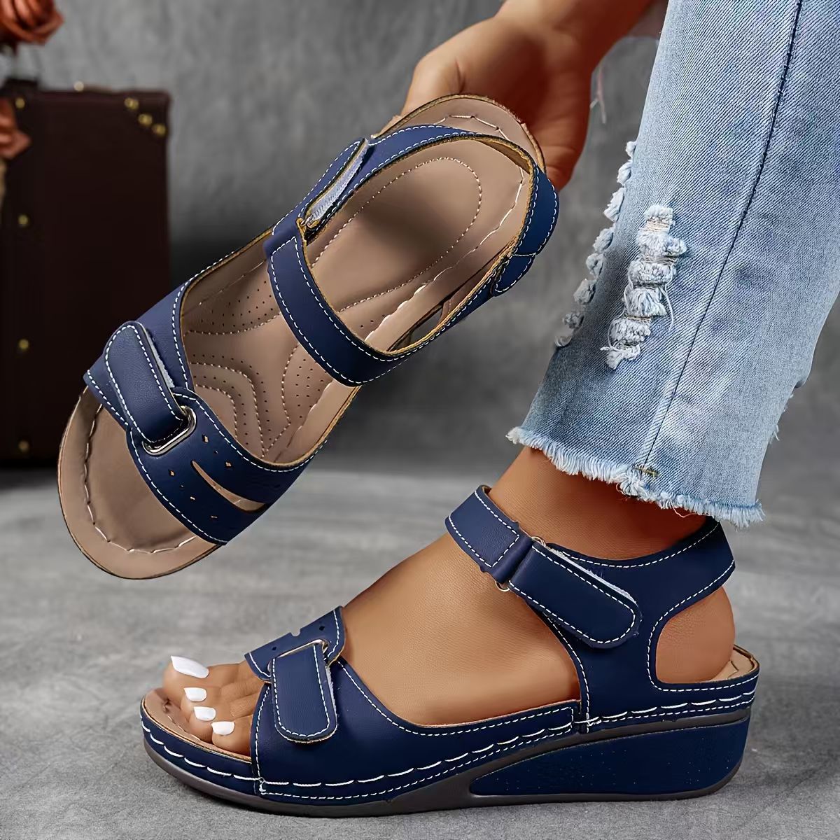 Roman Style Velcro Strap Sandals for Women