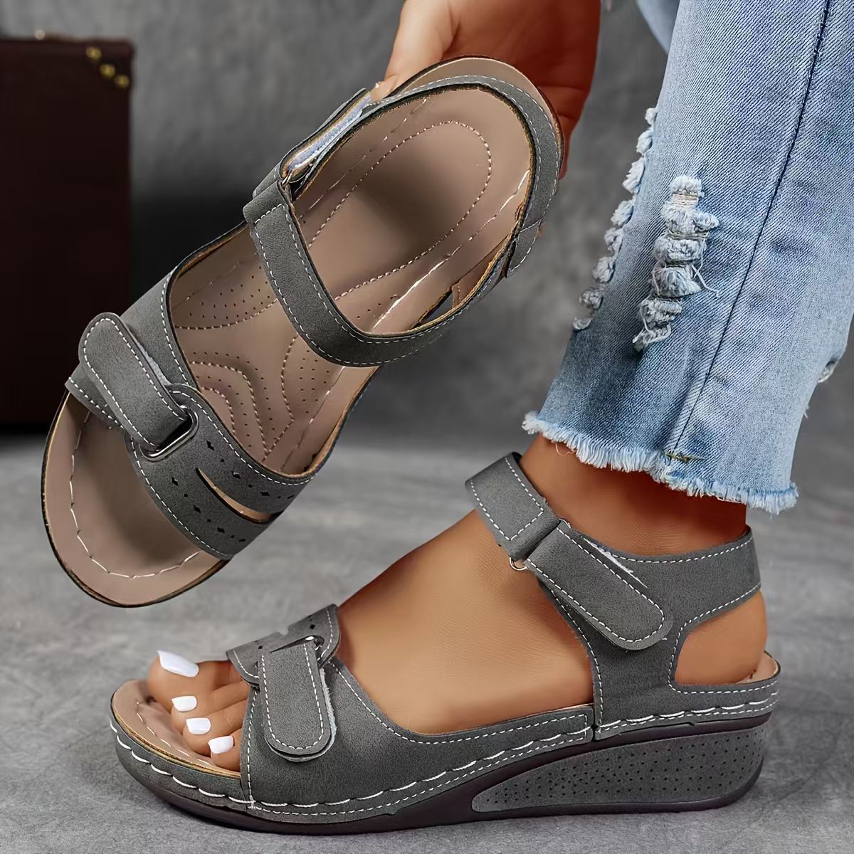 Roman Style Velcro Strap Sandals for Women