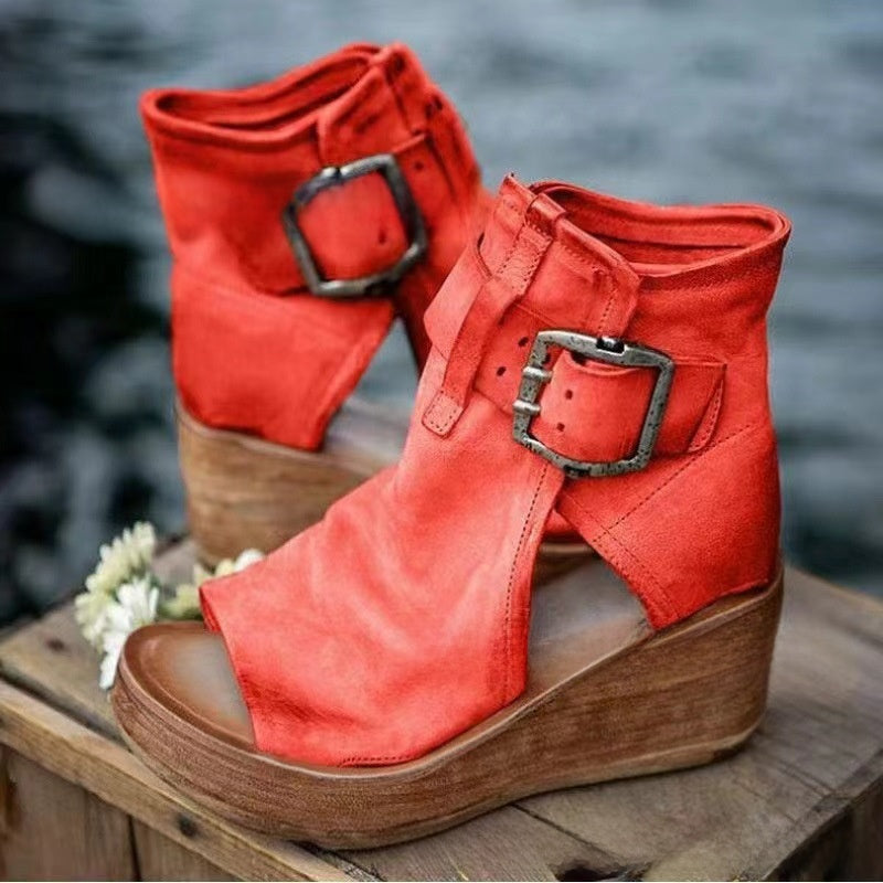 Roman Wedge Peep Toe Sandals