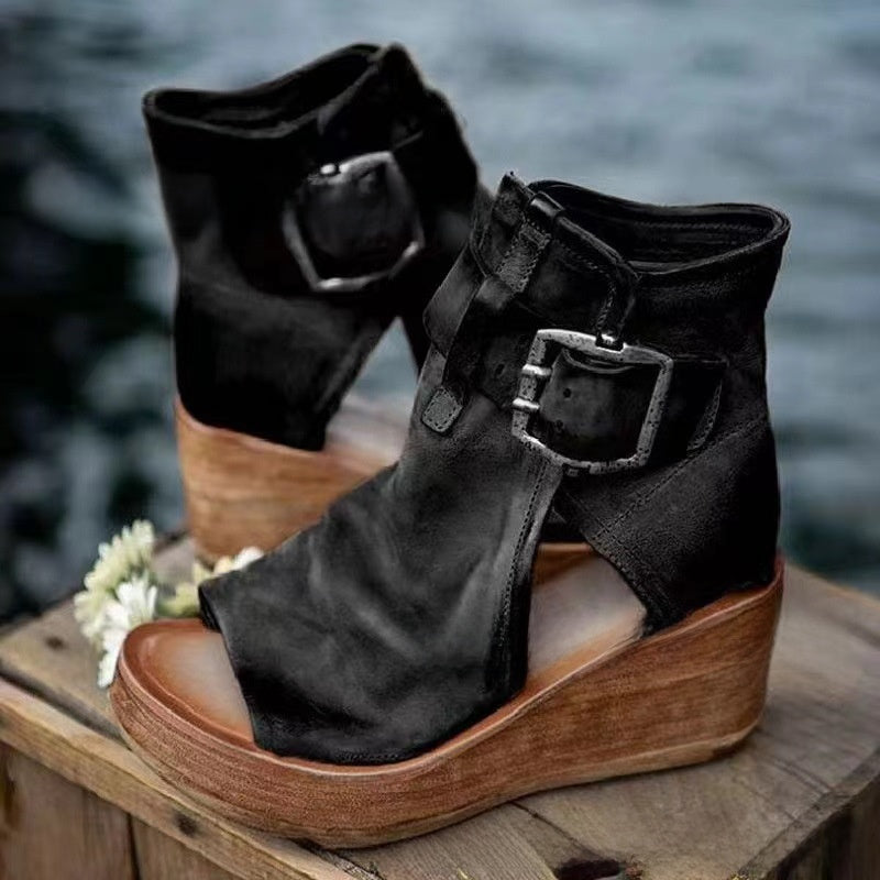 Roman Wedge Peep Toe Sandals