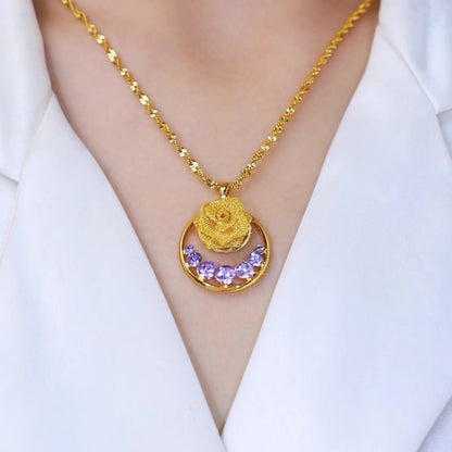 Rose Amethyst Crystal Earrings and Necklace Set