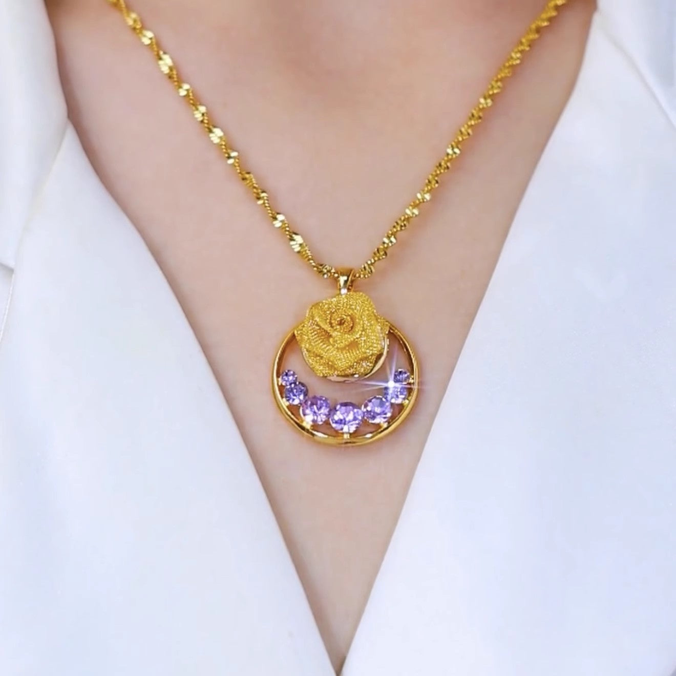 Rose Amethyst Crystal Earrings and Necklace Set