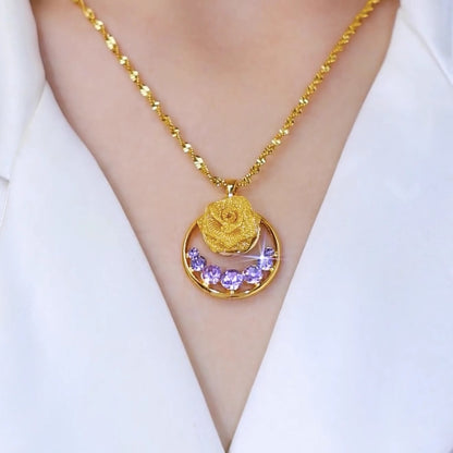 Rose Amethyst Crystal Earrings and Necklace Set