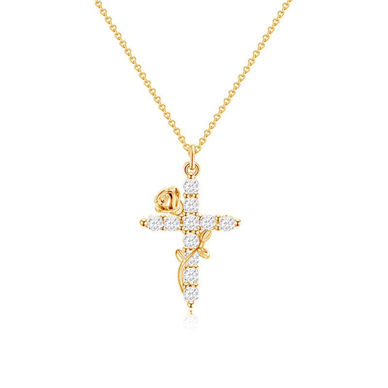 Rose-entwined cross pendant