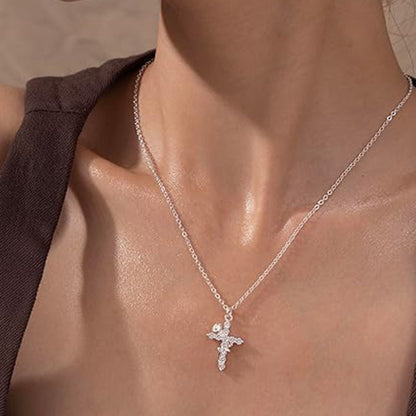 Rose-entwined cross pendant