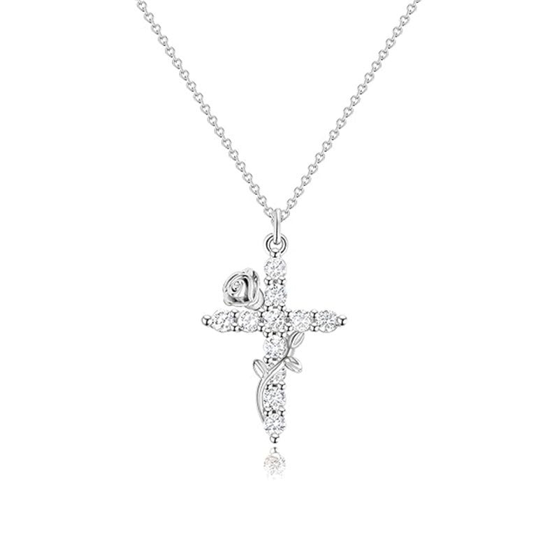 Rose-entwined cross pendant