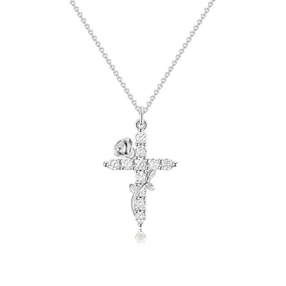 Rose-entwined cross pendant