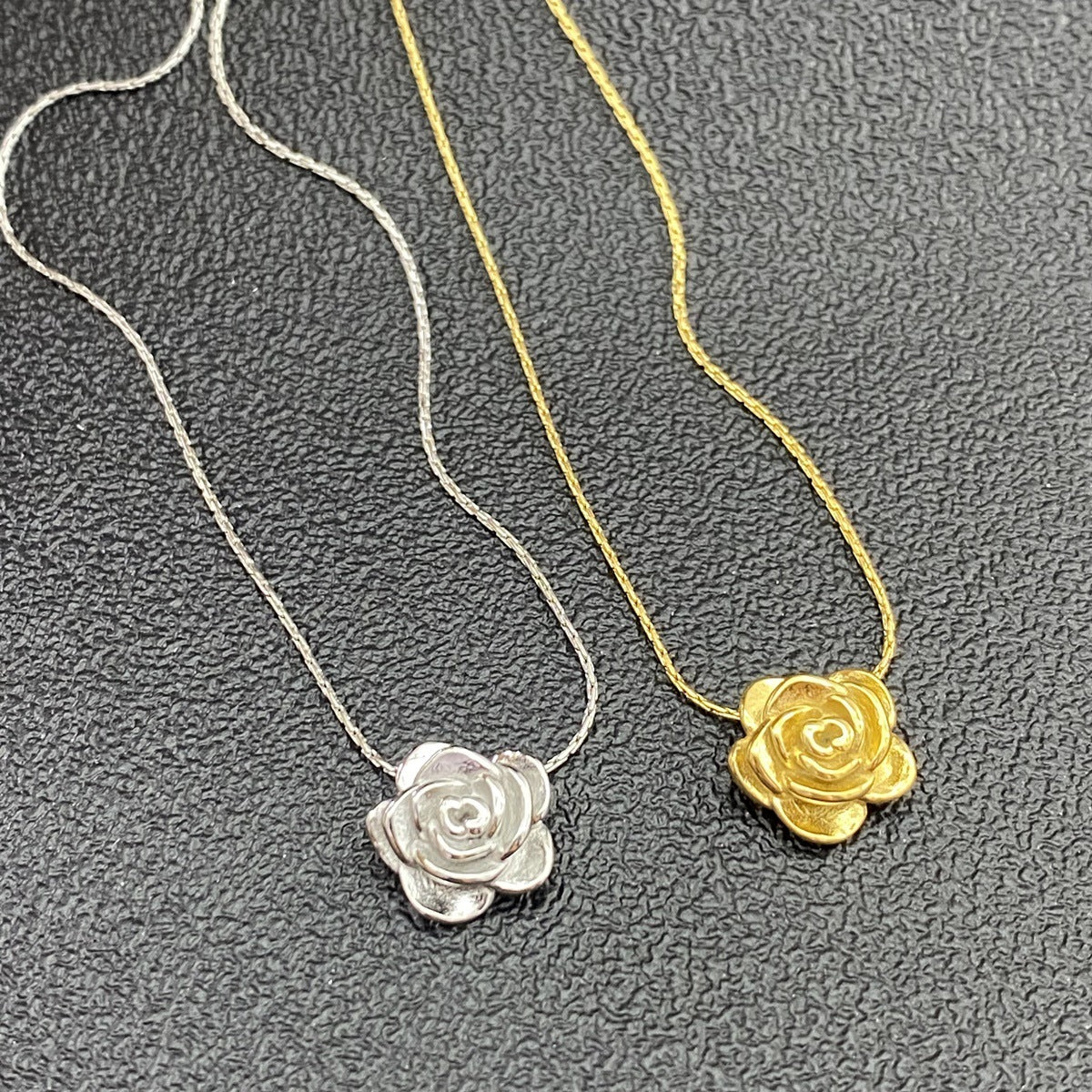 Rose Flower Pendant Titanium Steel Adjustable Necklace