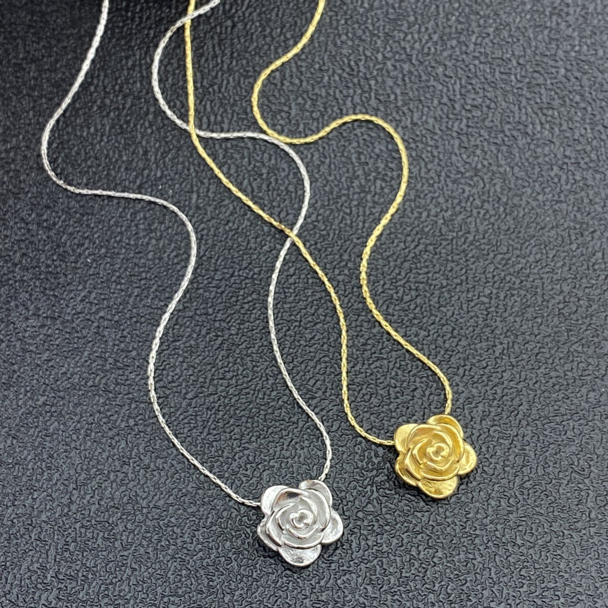 Rose Flower Pendant Titanium Steel Adjustable Necklace