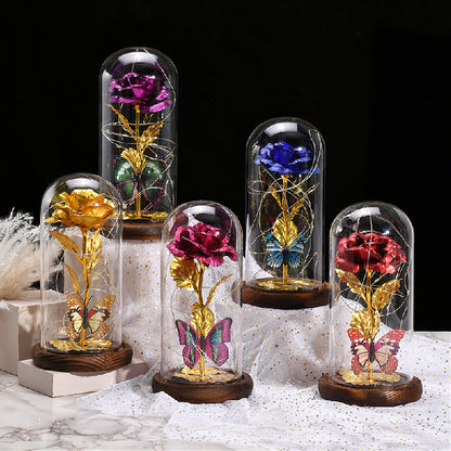 Rose glass dome preserved flower ornament