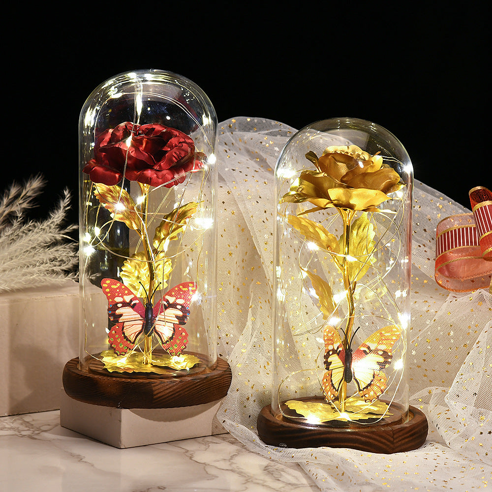 Rose glass dome preserved flower ornament