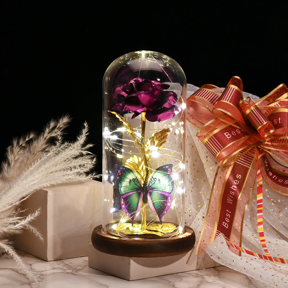 Rose glass dome preserved flower ornament