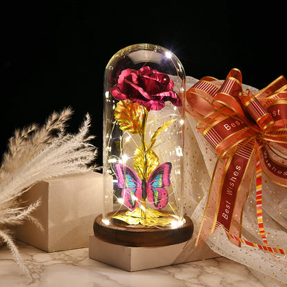 Rose glass dome preserved flower ornament