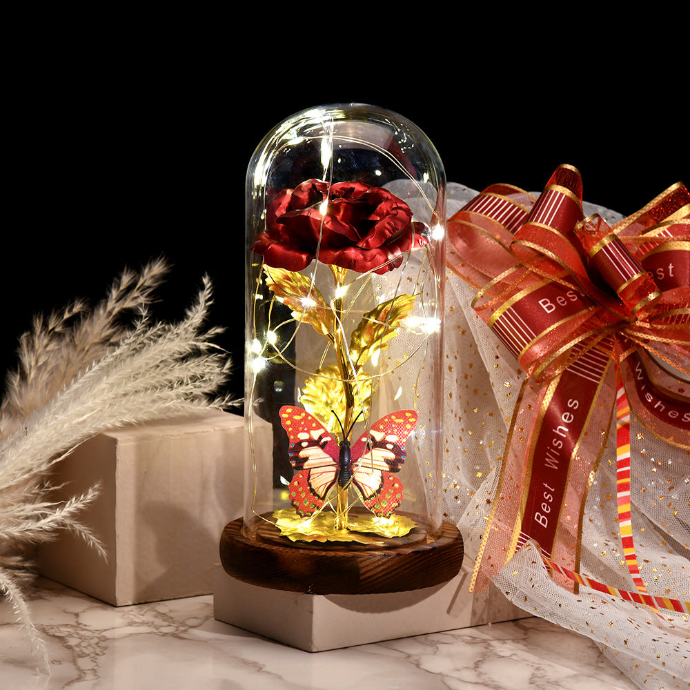 Rose glass dome preserved flower ornament