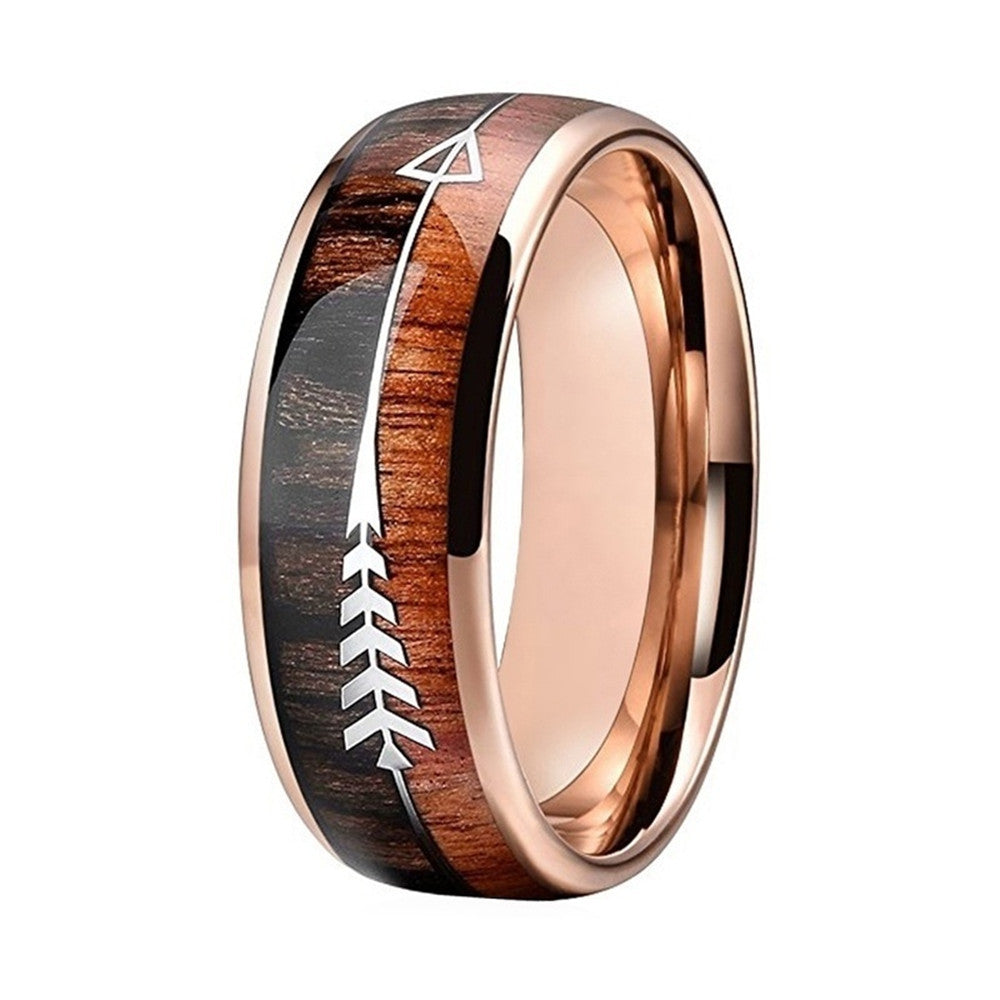Rose Gold Arrow Wood Grain Mens Ring