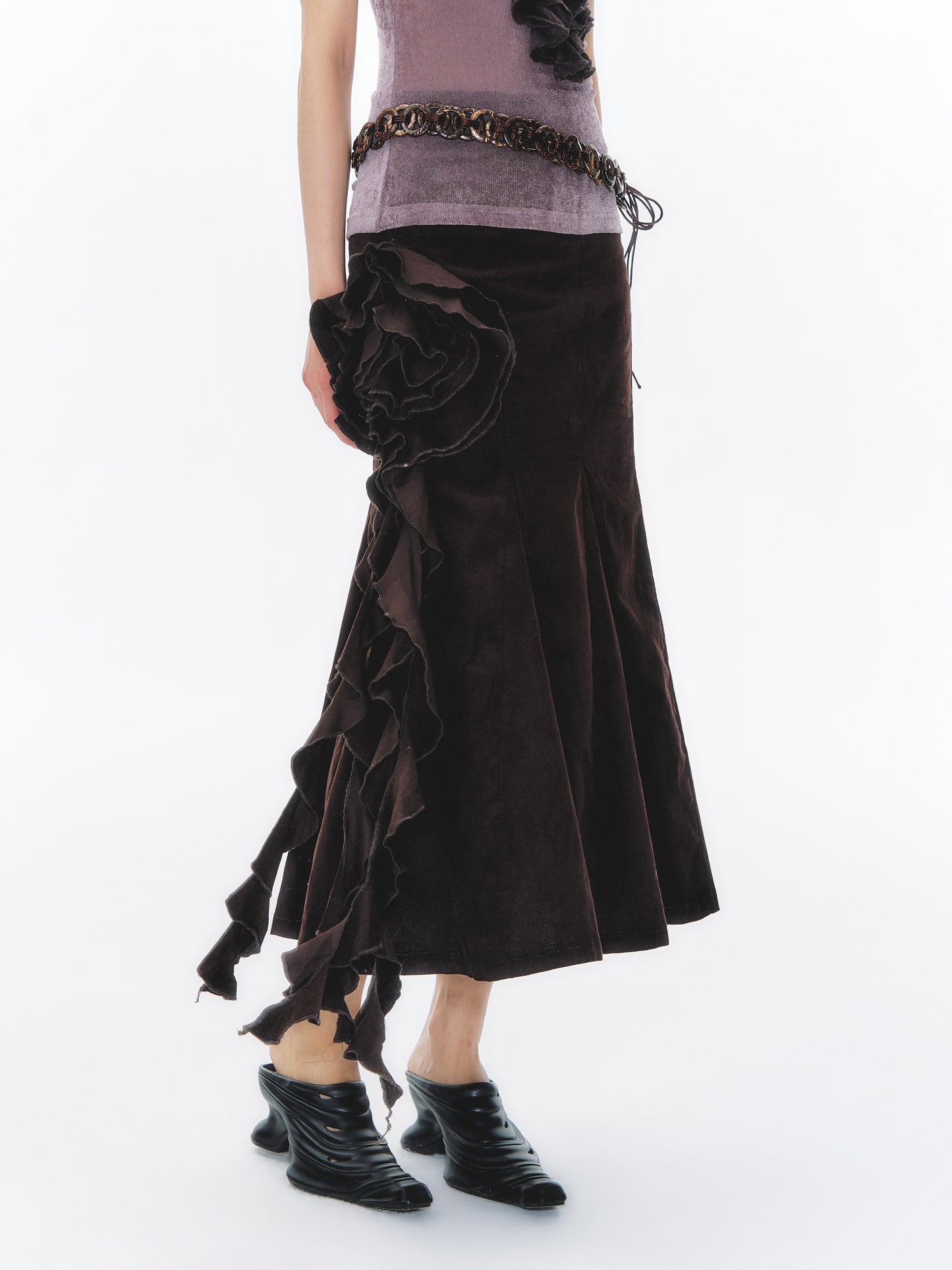 Rose Hollow Out Velvet Ruffle Sleeveless Top