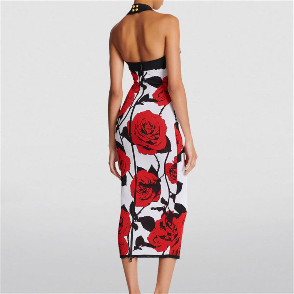 Rose patterned knitted dress
