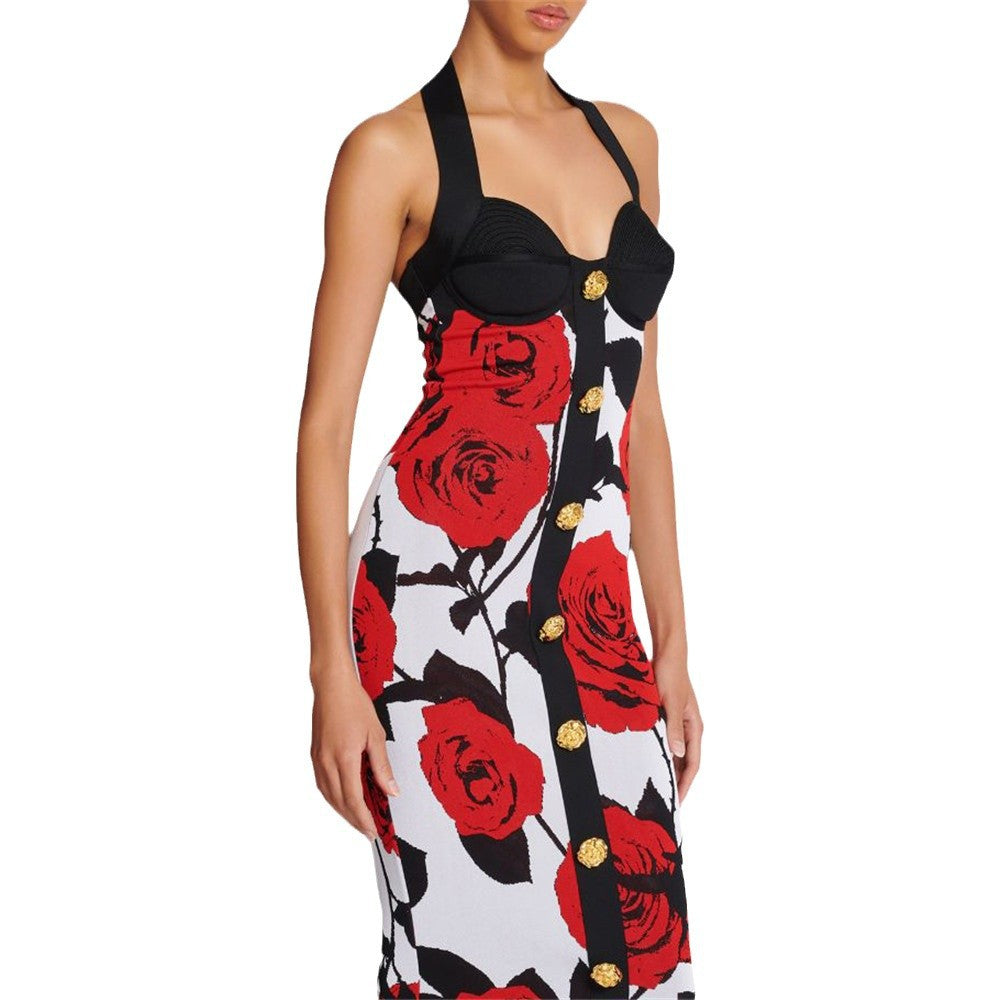 Rose patterned knitted dress