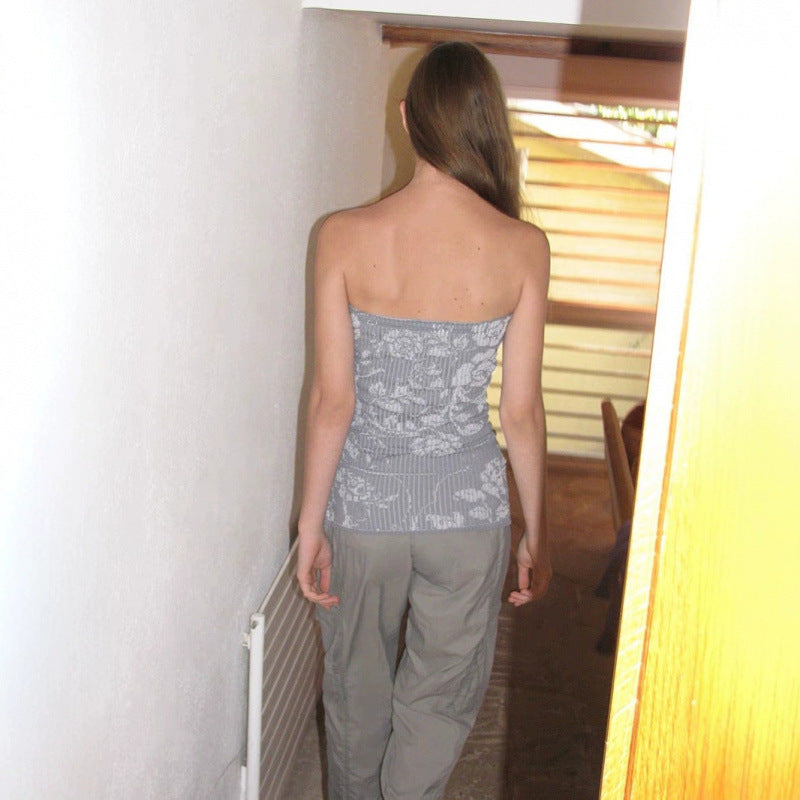 Rose Print Wool Stretch Strapless Vest