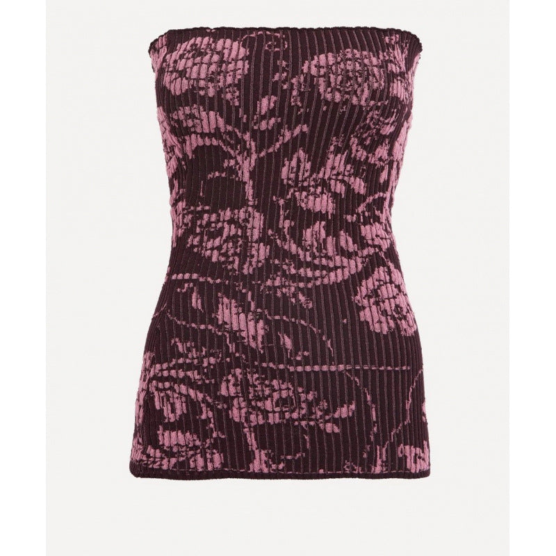 Rose Print Wool Stretch Strapless Vest