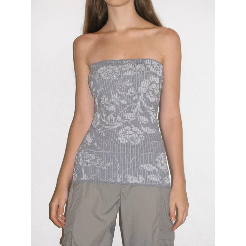 Rose Print Wool Stretch Strapless Vest