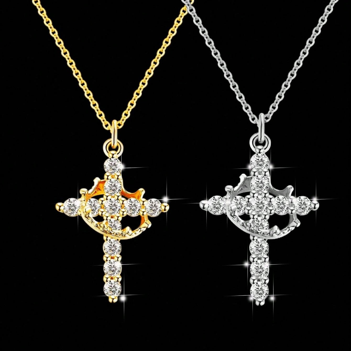 Rotatable Copper Cross Stainless Steel Necklace