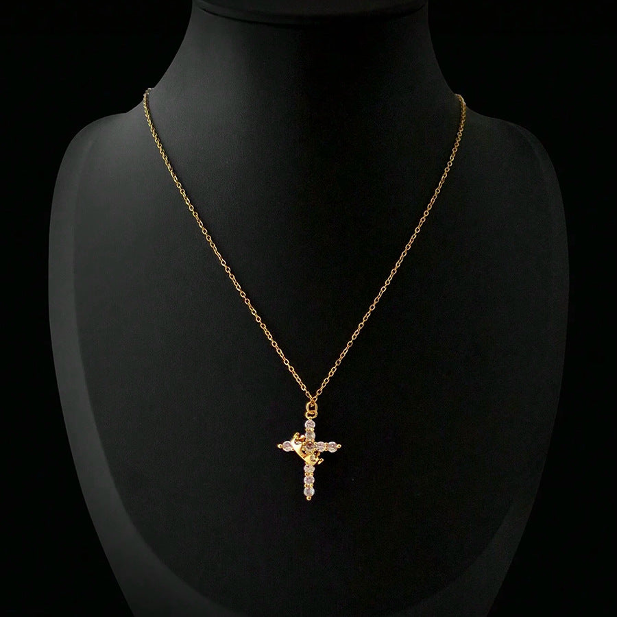 Rotatable Copper Cross Stainless Steel Necklace