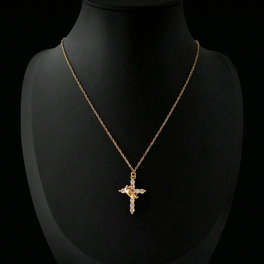 Rotatable Copper Cross Stainless Steel Necklace