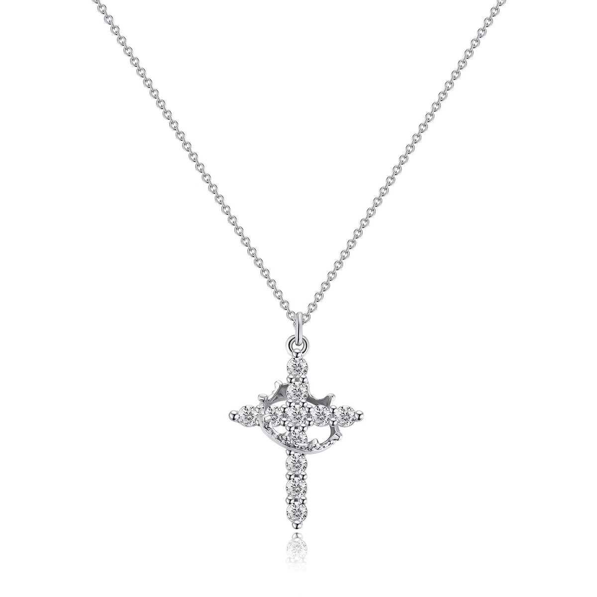 Rotatable Crown Zircon Cross Necklace