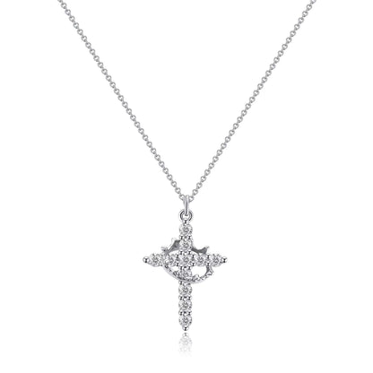 Rotatable Crown Zircon Cross Necklace