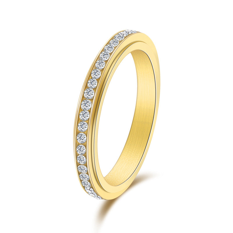 Rotatable Full Diamond Stainless Steel Women's Ring