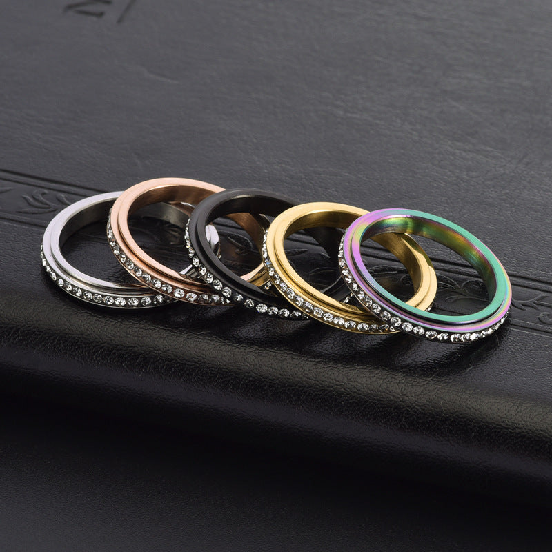 Rotatable Full Diamond Stainless Steel Women's Ring