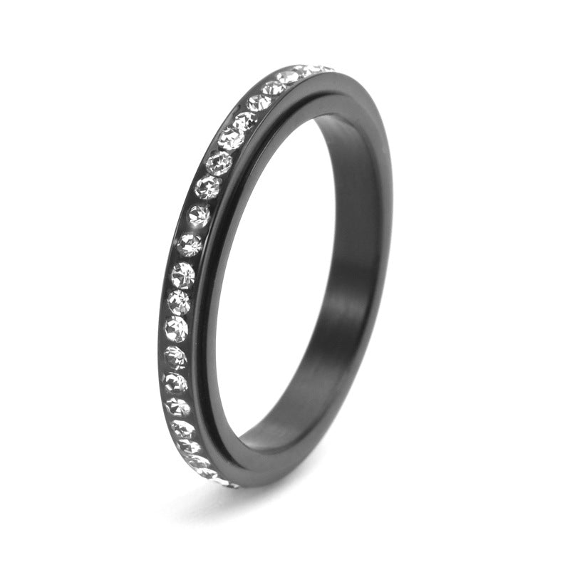 Rotatable Full Diamond Stainless Steel Women's Ring