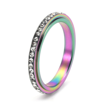 Rotatable Full Diamond Stainless Steel Women's Ring