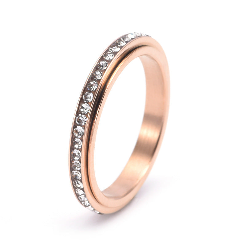Rotatable Full Diamond Stainless Steel Women's Ring