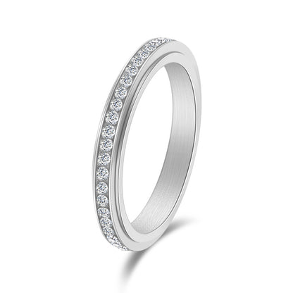 Rotatable Full Diamond Stainless Steel Women's Ring