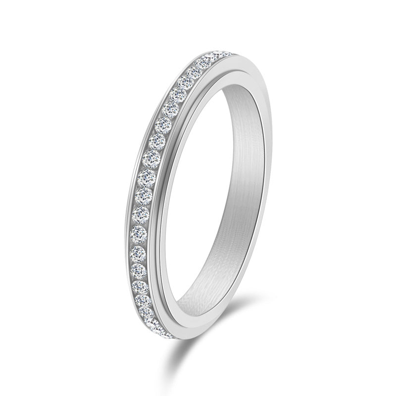 Rotatable Full Diamond Stainless Steel Women's Ring