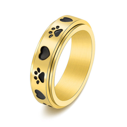 Rotatable Heart Dog Print Stainless Steel Ring