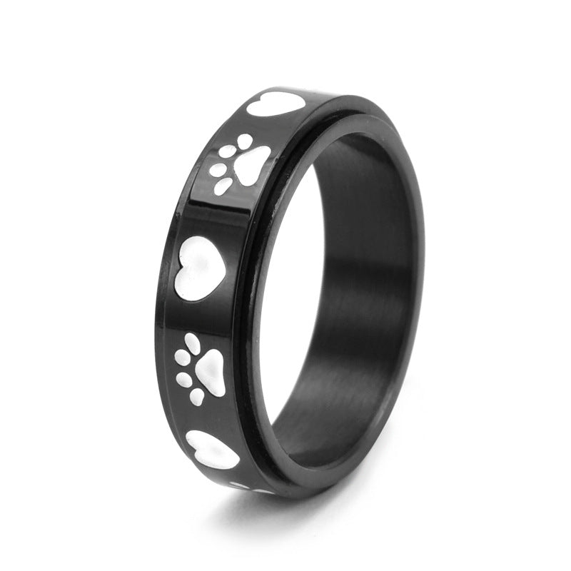 Rotatable Heart Dog Print Stainless Steel Ring