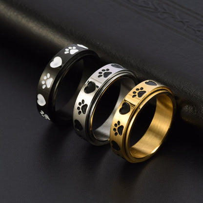 Rotatable Heart Dog Print Stainless Steel Ring