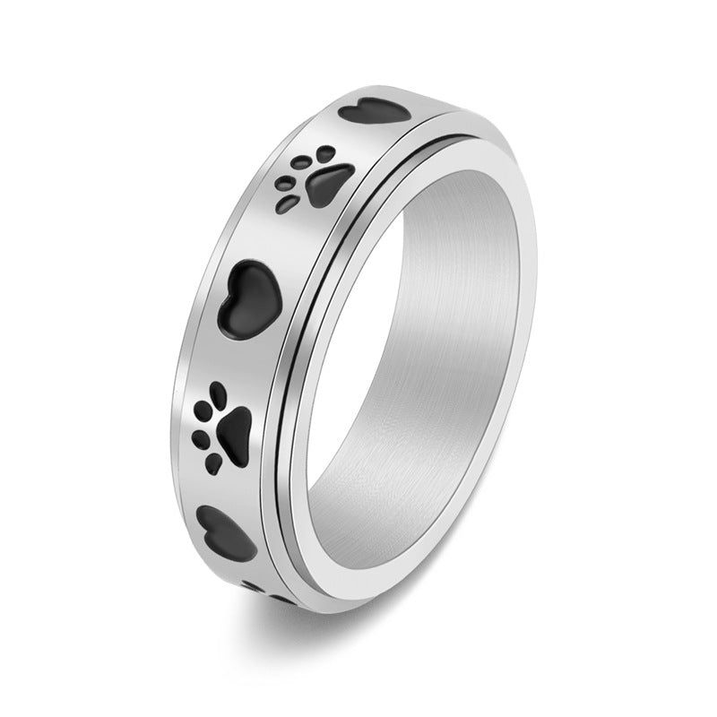 Rotatable Heart Dog Print Stainless Steel Ring