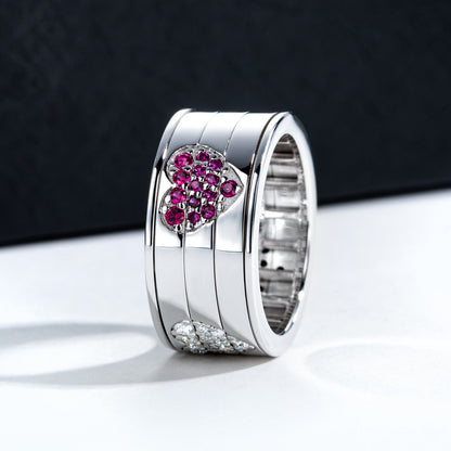 Rotatable Heart Shape 925 Silver Moissanite Ring