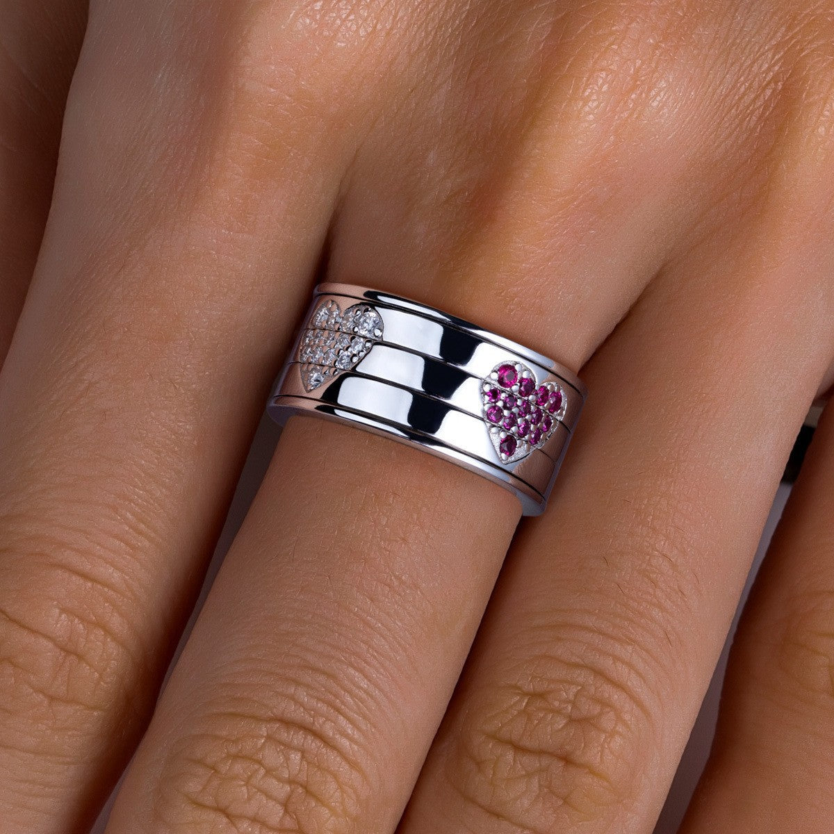Rotatable Heart Shape 925 Silver Moissanite Ring