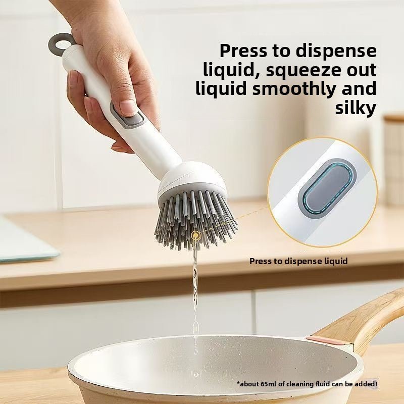 Rotatable Kitchen Pot Brush with Liquid Dispenser