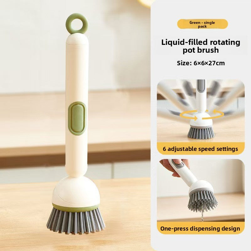 Rotatable Kitchen Pot Brush with Liquid Dispenser