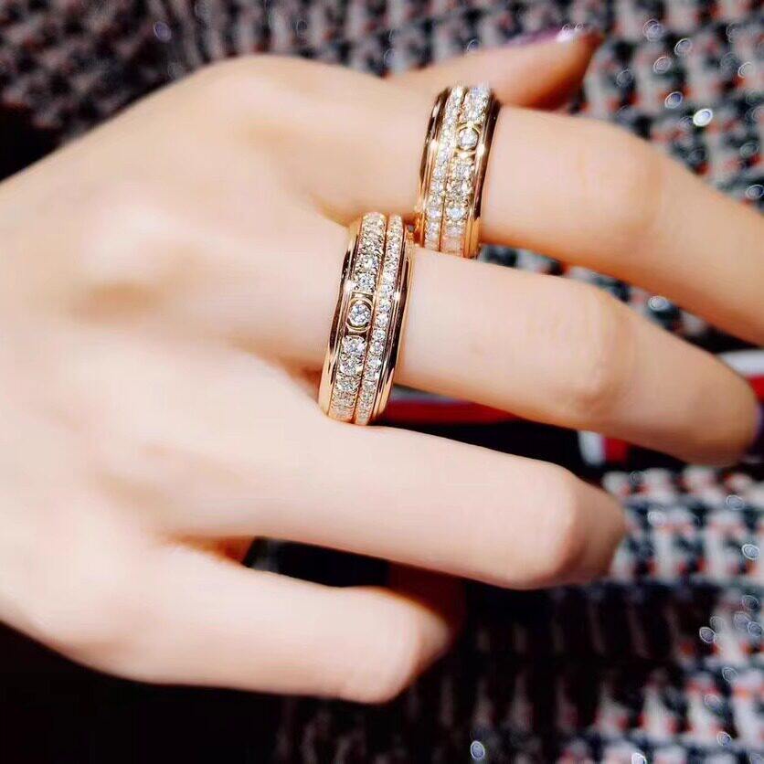 Rotatable Moissanite Diamond Ring Gold Plated Couple Bands